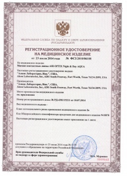 Сертификат Air Optix (Alcon) Night & Day Aqua